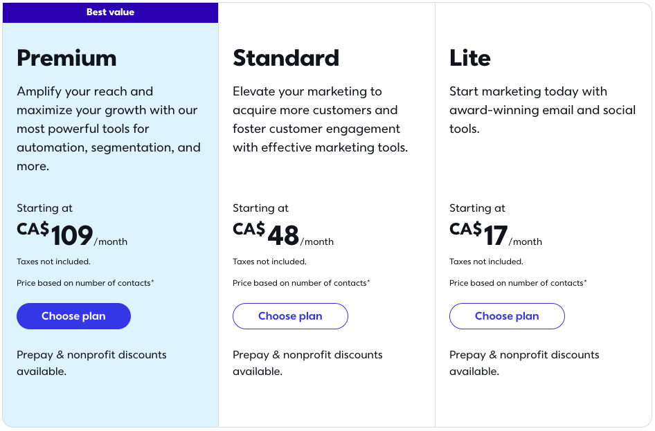 Constant Contact Compare Plan